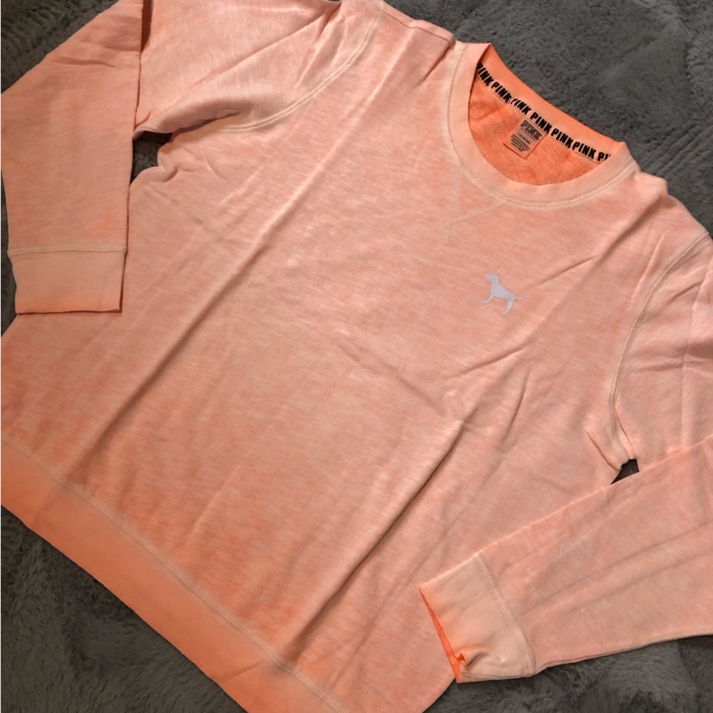 Victoria’s Secret PINK Lightweight Classic Crew Sweatshirt Pullover Melon L NWT